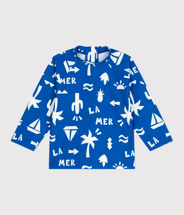 Camiseta con protecci&oacute;n UV y estampado de playa para beb&eacute; azul/blanco
