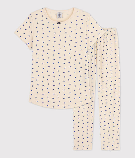 Pijama de algodón de manga corta con corazón para niña blanco AVALANCHE/ NEWBLEU