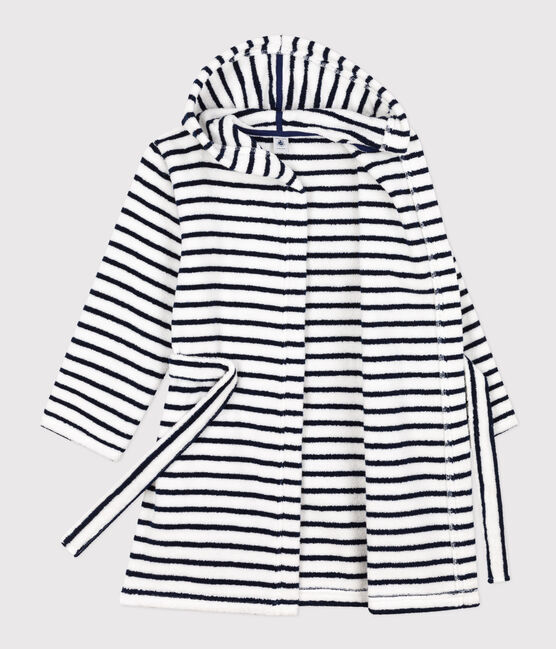 Albornoz de rizo a rayas para niño/niña blanco LAIT/azul MEDIEVAL