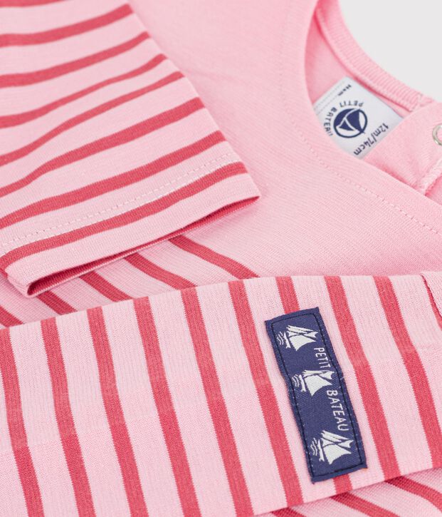 Camiseta de manga larga a rayas de algod&oacute;n para beb&eacute; rosa/rosa