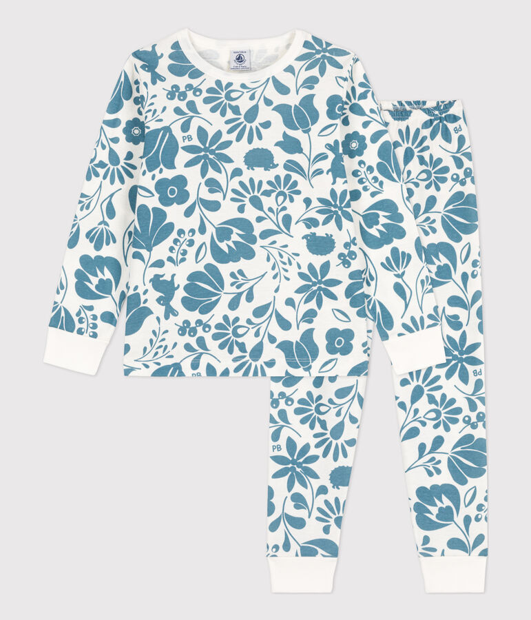 Pijama de algod&oacute;n para ni&ntilde;o/ni&ntilde;a blanco/azul