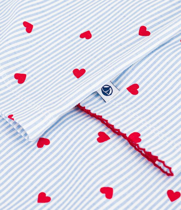 Pijama abotonado de algod&oacute;n con estampado de rayas y corazones para mujer blanco/multicolor