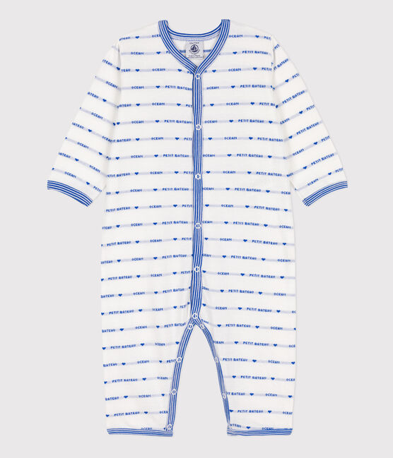 Pelele sin pies jacquard de algodón blanco MARSHMALLOW/azul PERSE