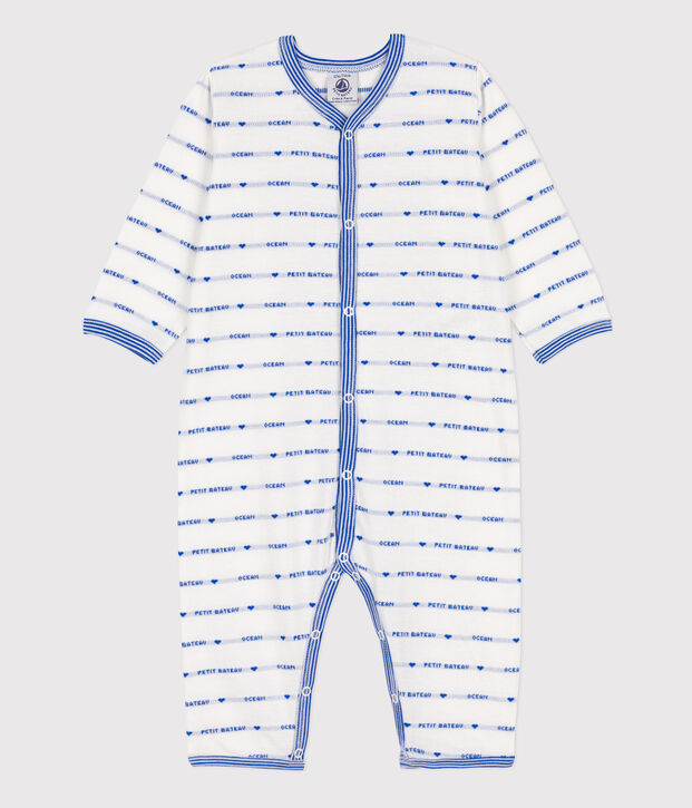 Pelele sin pies jacquard de algod&oacute;n blanco/azul