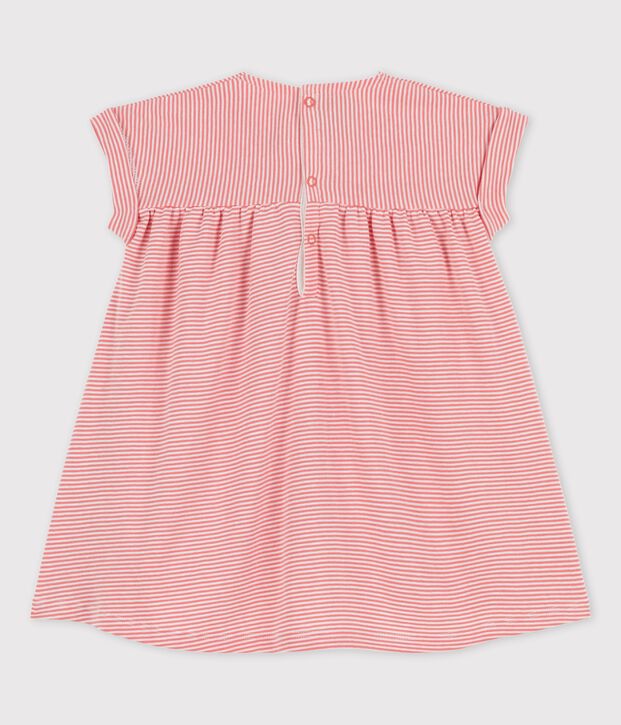 Vestido de manga corta de algod&oacute;n ecol&oacute;gico para beb&eacute; rosa/blanco