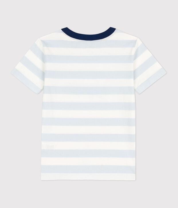 Camiseta de manga corta de algod&oacute;n de ni&ntilde;o azul/blanco