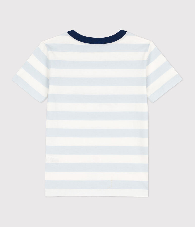Camiseta de manga corta de algod&oacute;n de ni&ntilde;o azul/blanco
