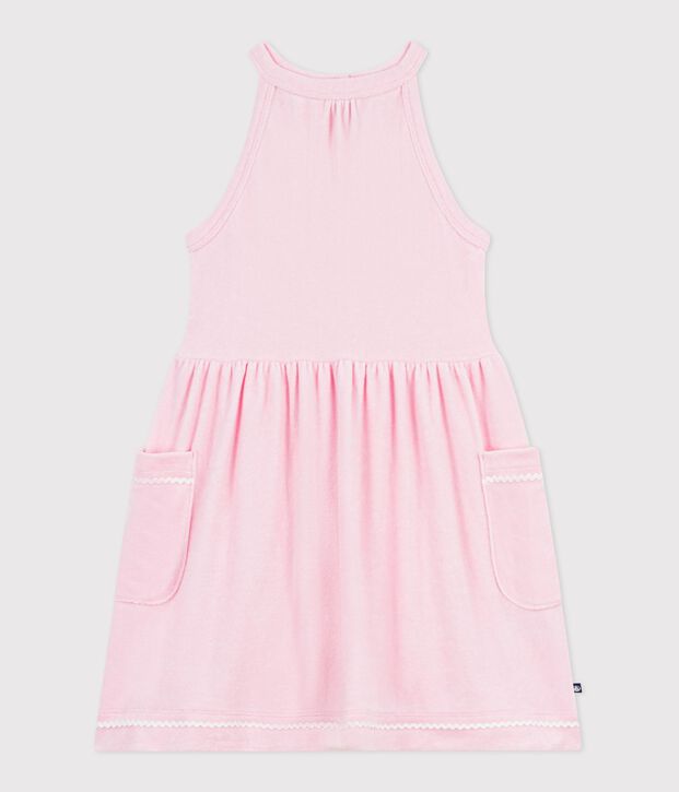 Vestido infantil liso de algod&oacute;n sin mangas rosa