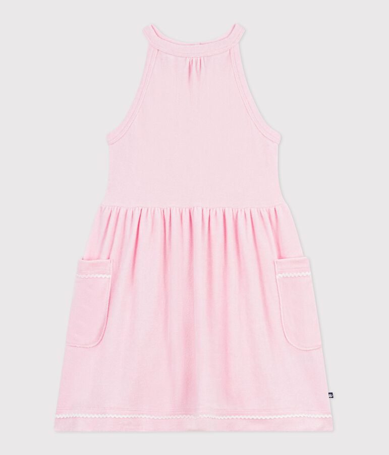 Vestido infantil liso de algod&oacute;n sin mangas rosa
