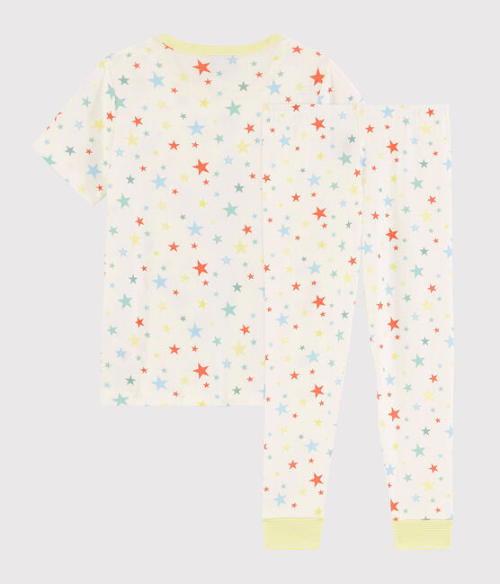 Pijama con estrellas de colores de algodón ecológico de niño blanco MARSHMALLOW/blanco MULTICO