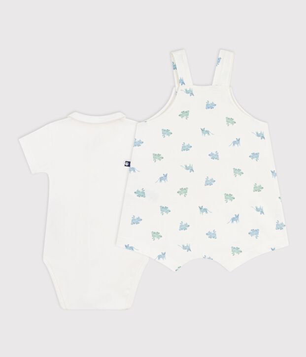 Conjunto de peto/body de algod&oacute;n con estampado de animales para beb&eacute; blanco/multicolor