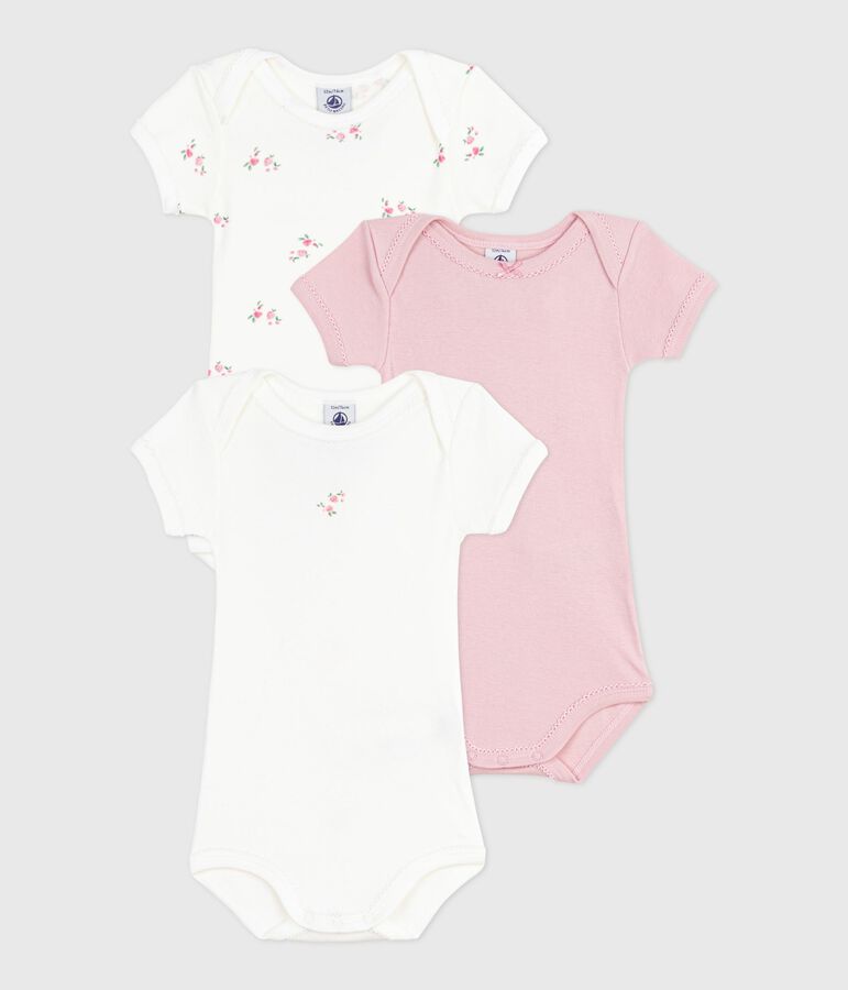 Juego de bodis de algod&oacute;n de manga corta con flores para beb&eacute; multicolor