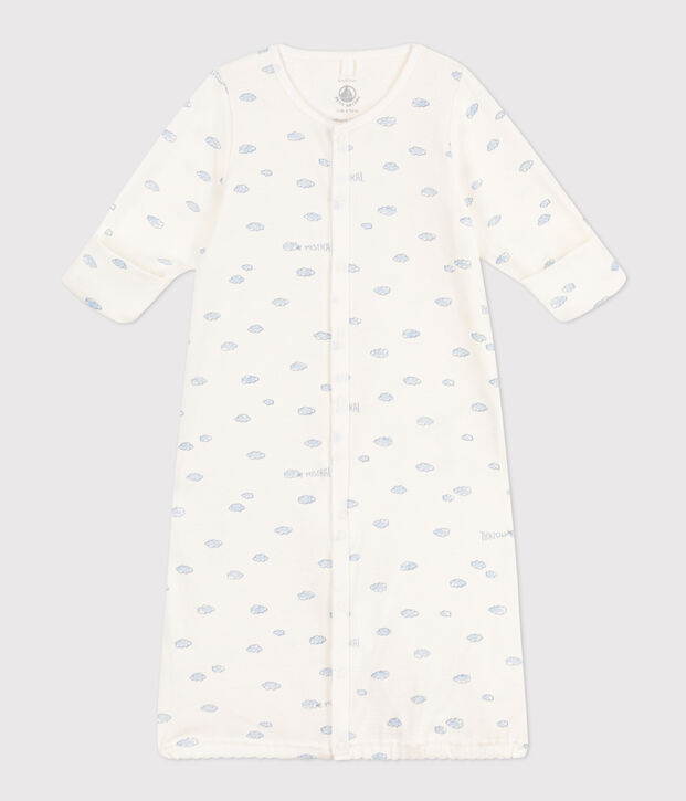 Mono saco de algod&oacute;n estampado blanco/azul