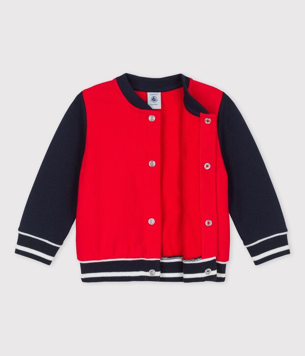 Chaqueta de b&eacute;isbol de mulet&oacute;n de beb&eacute; rojo/azul