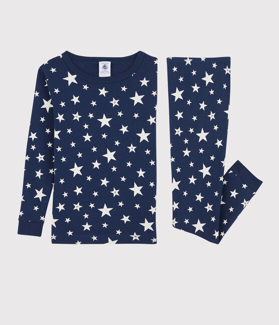 Pijama snugfit de estrellas de algodón de niño azul MEDIEVAL/blanco MARSHMALLOW