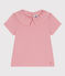Camiseta infantil lisa de manga corta de algodón con cuello rosa CHARME