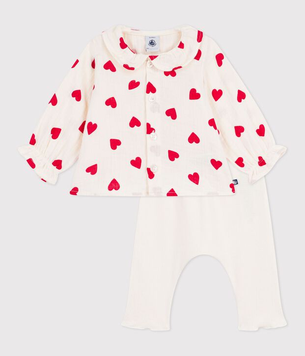 Conjunto largo de 2 piezas de algod&oacute;n con blusa estampada y leggings para beb&eacute; multicolor