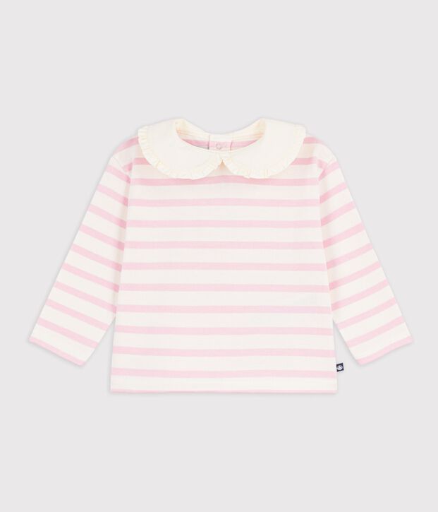 Marinera de algod&oacute;n con cuello beb&eacute; rosa/rosa