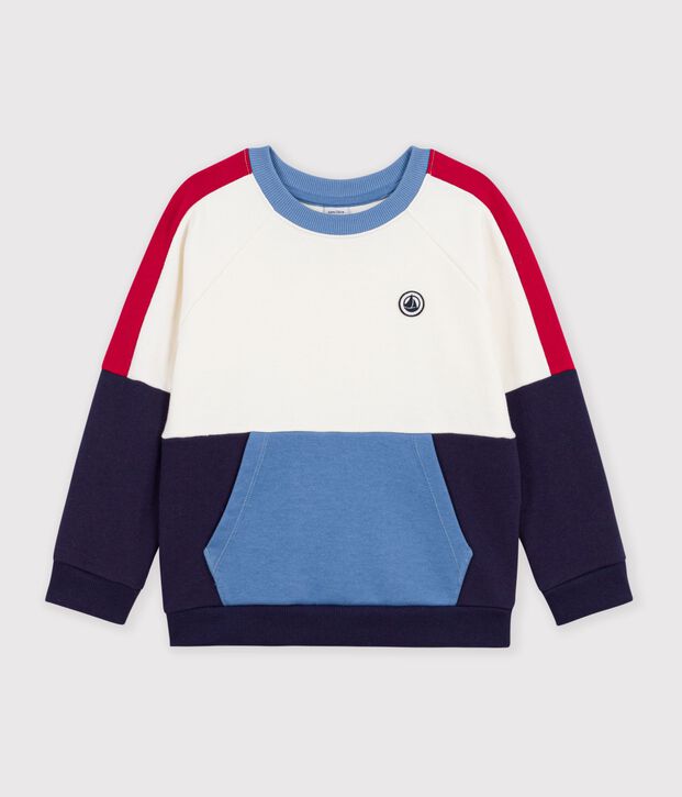 Sudadera infantil lisa colorblock de algod&oacute;n crudo/multicolor