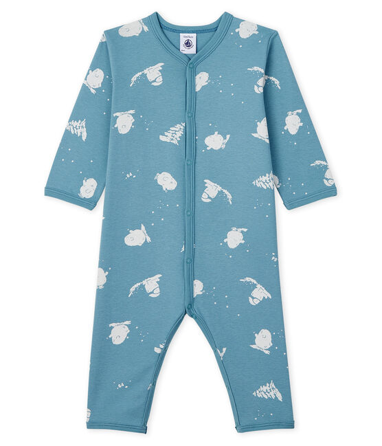 Pijama enterizo sin pies con estampado de yeti de algodón para bebé azul BRUME/ MARSHMALLOW