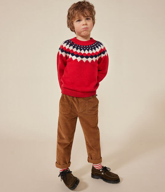 Jersey de jacquard de lana y algodón para niño rojo STOP/ MULTICO