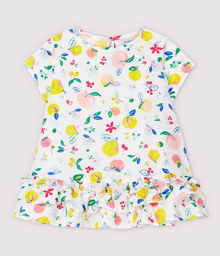 Blusa de manga corta de popelina de beb&eacute; ni&ntilde;a blanco/multicolor