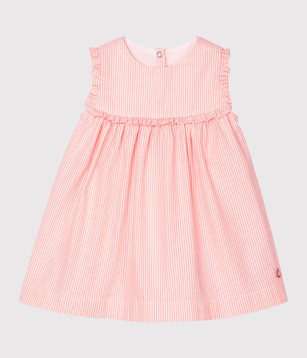 Vestido sin mangas a rayas para beb&eacute; ni&ntilde;a blanco/rosa