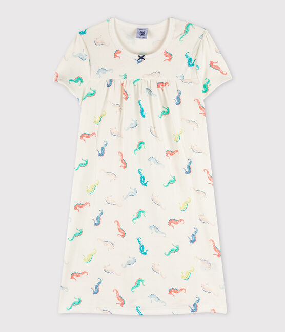 Camisón con estampado de caballitos de mar de algodón de niña blanco MARSHMALLOW/blanco MULTICO