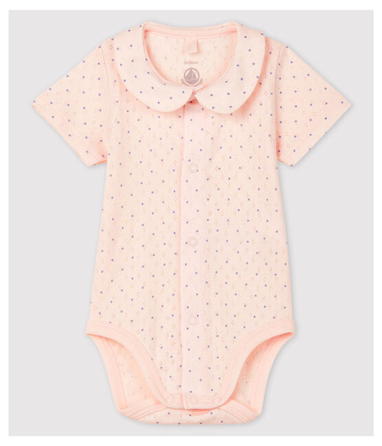 Body de manga corta con cuello rosa de bebé niña de algodón ecológico rosa FLEUR/azul EDNA
