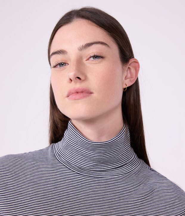 Camiseta Iconique de cuello vuelto de algod&oacute;n para mujer azul/blanco