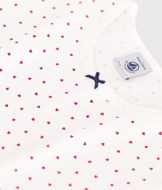 Camisón infantil de algodón de manga corta con corazones blanco MARSHMALLOW/rojo TERKUIT