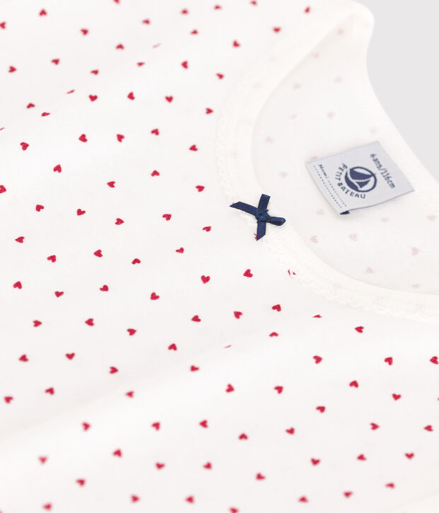 Camis&oacute;n infantil de algod&oacute;n de manga corta con corazones blanco/rojo