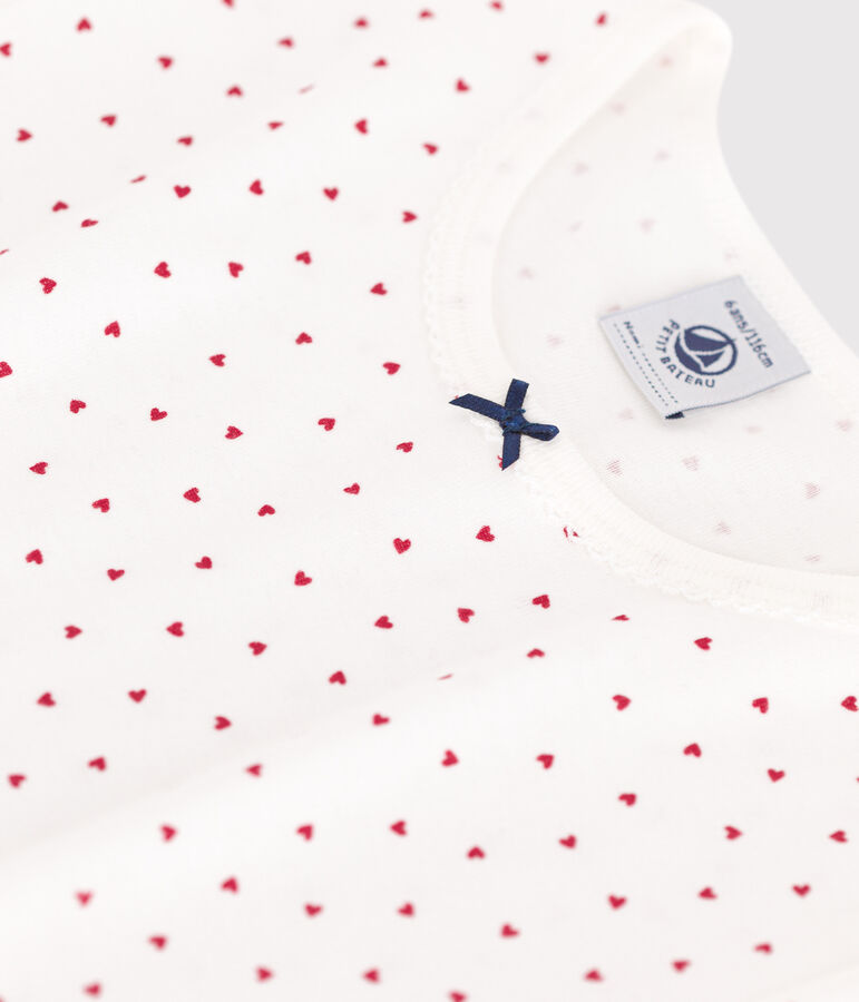 Camis&oacute;n infantil de algod&oacute;n de manga corta con corazones blanco MARSHMALLOW/rojo TERKUIT