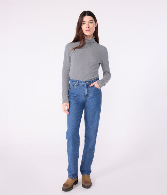 Camiseta de cuello alto Icónica de algodón para mujer azul SMOKING/blanco MARSHMALLOW
