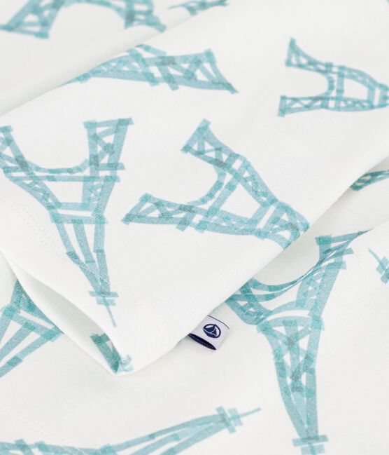 Pijama infantil corto de algodón con estampado de torre Eiffel blanco MARSHMALLOW/blanco MULTICO