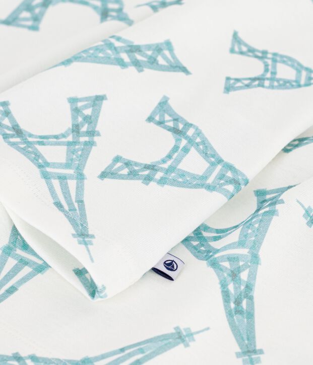 Pijama infantil corto de algod&oacute;n con estampado de torre Eiffel blanco/multicolor