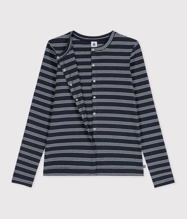 C&aacute;rdigan de algod&oacute;n a rayas para mujer azul/blanco