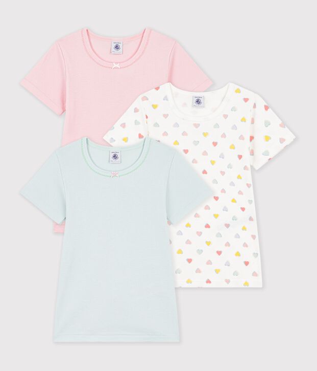 Juego de camisetas infantiles de algod&oacute;n de manga corta con corazones multicolor