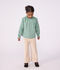 Blusa infantil de algod&oacute;n de manga larga con cuello y estampado verde/blanco