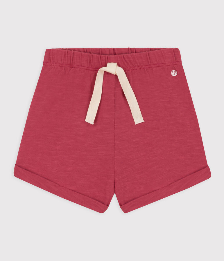 Shorts lisos de punto flameado para beb&eacute; rosa