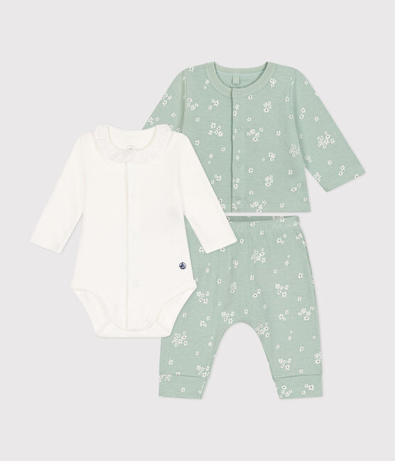 Conjunto de 3 piezas de túbico para bebé verde HERBIER/blanco MULTICO