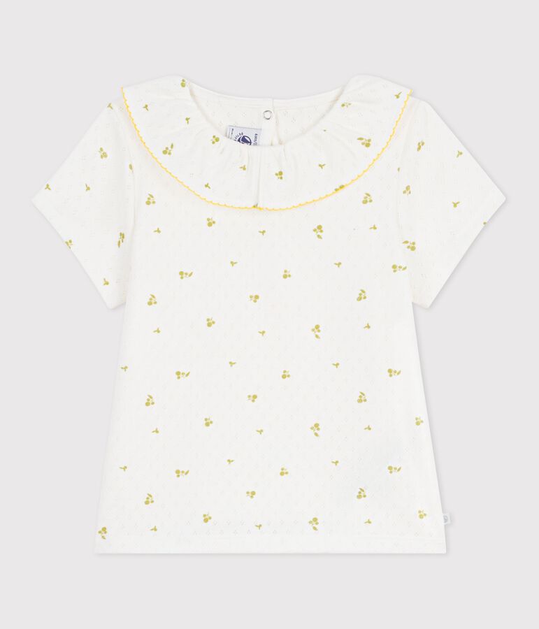Camiseta infantil de algod&oacute;n de manga corta con estampado de flores verde/verde