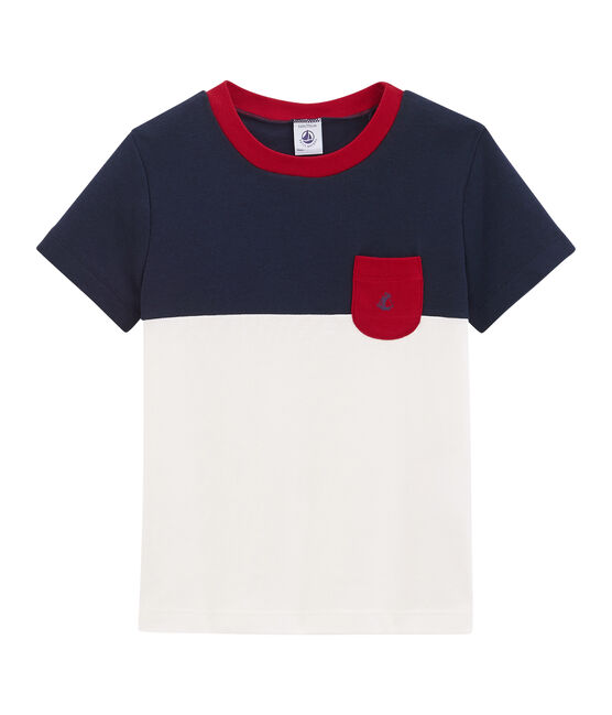 Camiseta manga corta infantil para niño azul SMOKING/blanco MARSHMALLOW