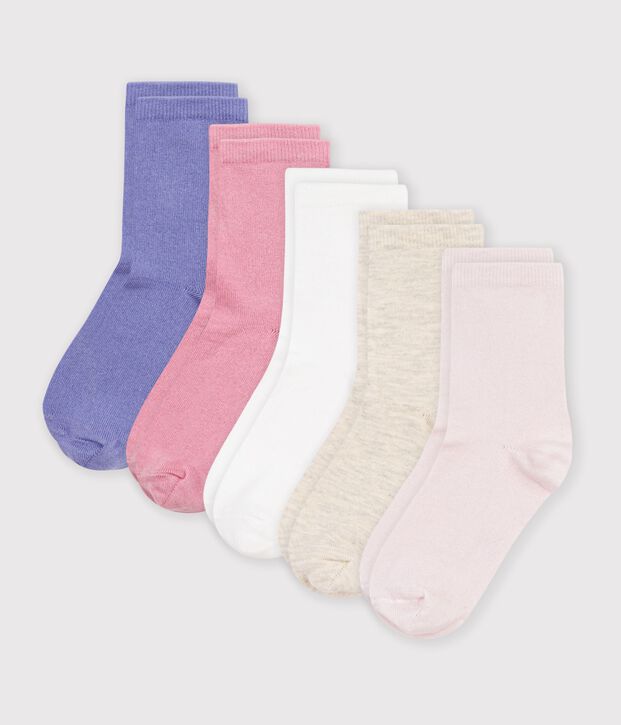 5 pares de calcetines infantiles lisos de algod&oacute;n multicolor