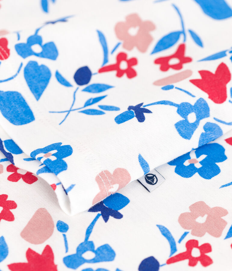 Pijama infantil de t&uacute;bico con estampado de flores blanco/multicolor