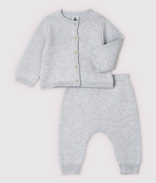 Conjunto de 2 prendas grises de beb&eacute; en punto de algod&oacute;n ecol&oacute;gico gris