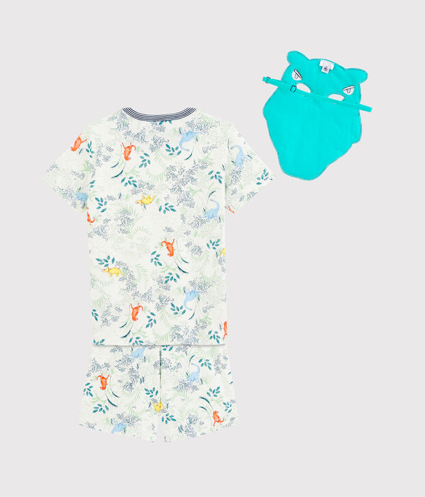 Pijama corto de punto para ni&ntilde;o con m&aacute;scara blanco/multicolor