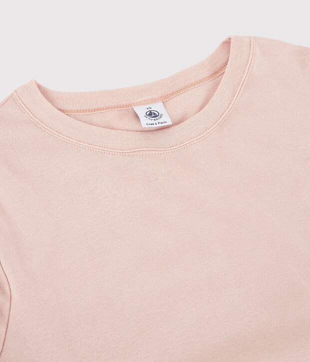 Camiseta de cuello redondo emblem&aacute;tica de algod&oacute;n de mujer rosa