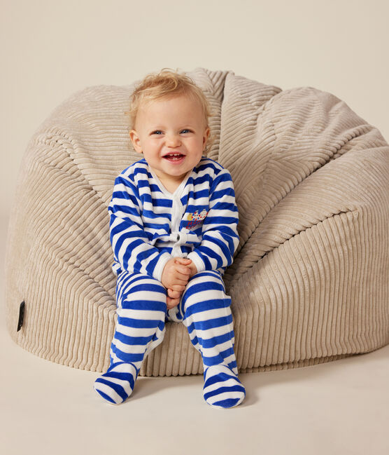 Pijama de terciopelo de Navidad para bebé azul CALVIN/ MARSHMALLOW
