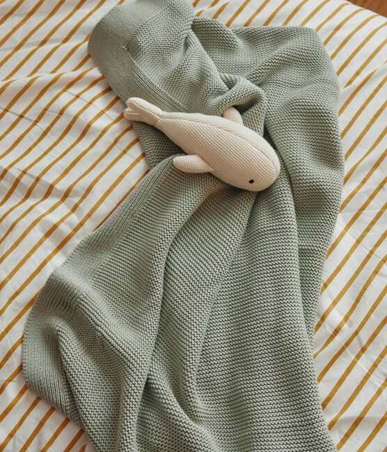 Manta y peluche de punto tricotado para bebé verde HERBIER/ MARSHMALLOW